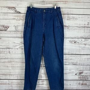 Womens VTG 80s Dockers High Waist Pleated Tapered Leg Dark Wash Jeans Stretch 14